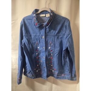 Vintage Bobbie Brooks Women's‎ Blue Denim Embroidered Flower Button Jacket Sz L